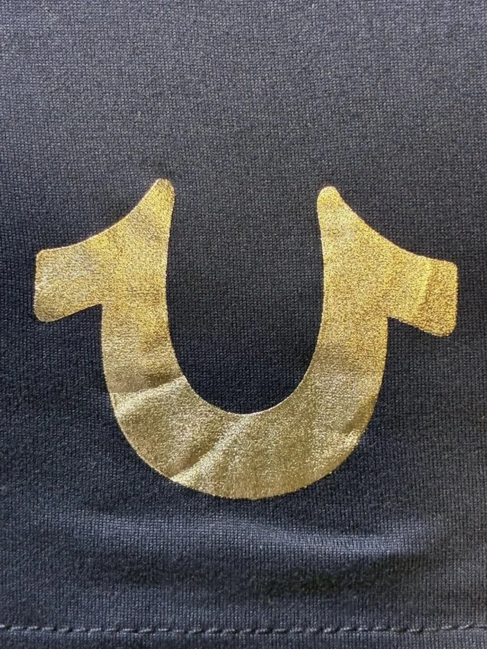 True Religion Mens Large Sleep Shirt Blue Gold Horseshoe Logo Loungewear Stretch